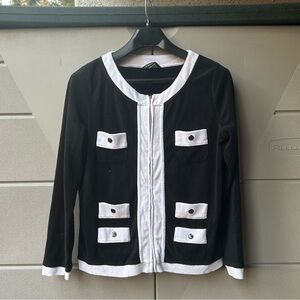 BCBG MaxAzria- Zip up Jacket in Black and White, Terry Cloth Material